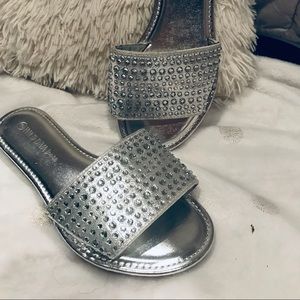 Silver rhinestone slippers